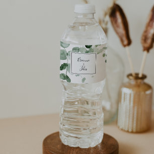 Elegant Minimalist Green Eucalyptus Wedding Water Bottle Label