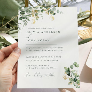 Elegant Minimalist Green Gold Eucalyptus Botanical Invitation