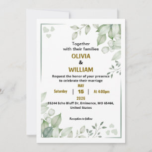 Elegant Minimalist Green Leaf Acrylic Wedding Invi Invitation