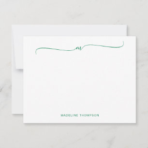 Elegant Minimalist Green Monogram Calligraphy  Card