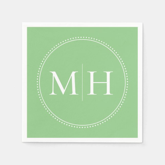Elegant Minimalist Green Monogram Wedding Napkin (Front)