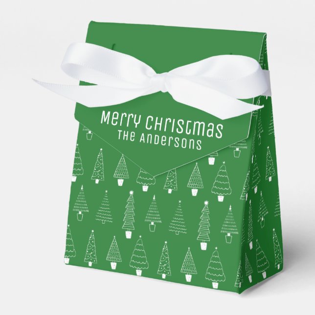 Elegant Minimalist Green & White Christmas Trees Favour Box (Front Side)