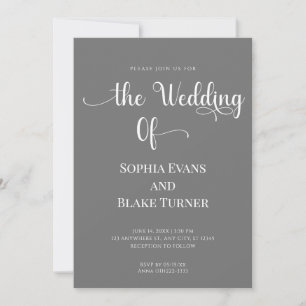 Elegant Minimalist Grey and White Wedding Invitation