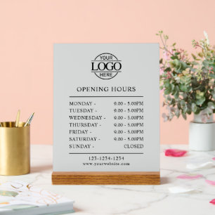 Elegant Minimalist Grey Business Opening Hours Acrylic Sign