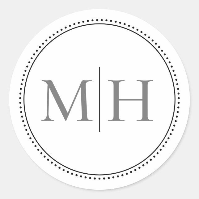 Elegant Minimalist Grey Monogram Dotted Border Classic Round Sticker (Front)