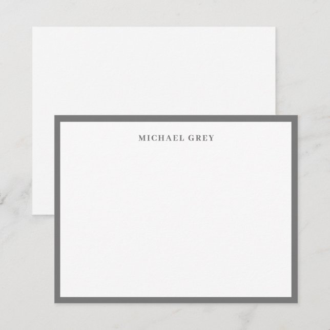 Elegant Minimalist Grey Name Border Flat Card (Front/Back)