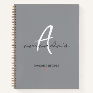 Elegant Minimalist Grey Recipe  Notebook