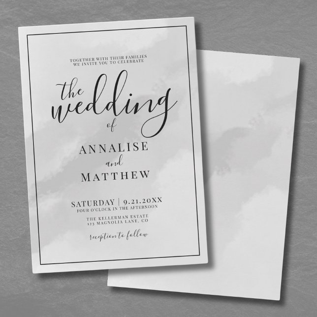 Elegant Minimalist Grey Wedding Invitation (Classic Simple Elegant Watercolor Gray Wedding Invitation)