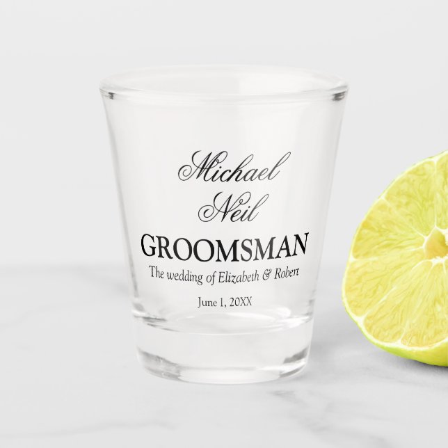 Elegant Minimalist Groomsman Gift Shot Glass (Front)