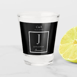 Elegant Minimalist Groomsman Monogram script Shot Glass