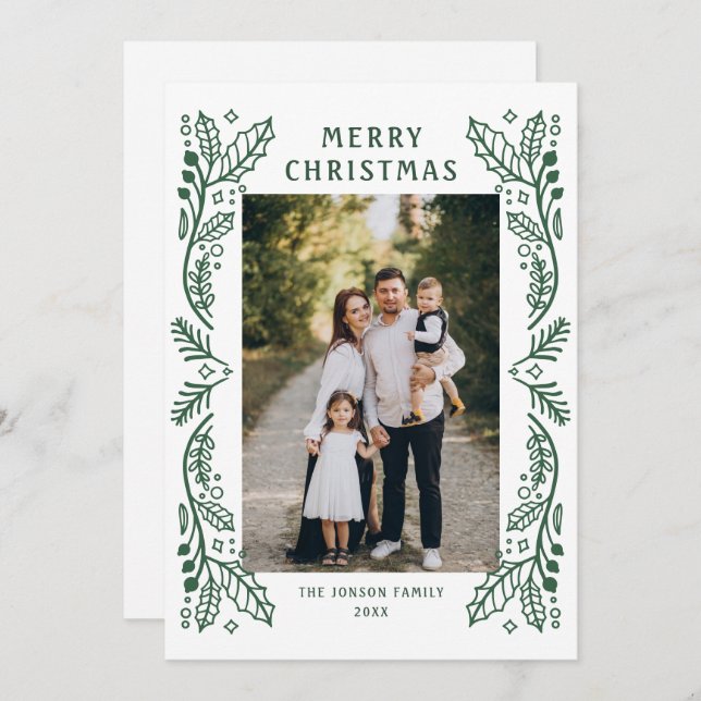Elegant Minimalist Hand Drawn Christmas 3 Photo Holiday Card (Front/Back)