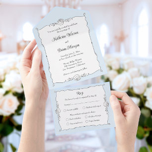 Elegant Minimalist Hand Drawn Rose Frame All In One Invitation