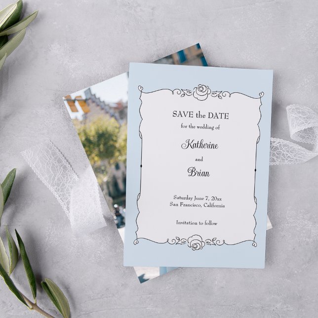 Elegant Minimalist Hand-Drawn Rose Frame Save The Date (Creator Uploaded)