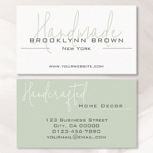 Elegant Minimalist Handmade Handcrafted Mint Green Business Card