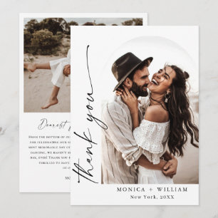 Elegant Minimalist Handwriting Wedding 2 Photo Thank You Card