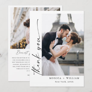 Elegant Minimalist Handwriting Wedding 2 Photo Thank You Card