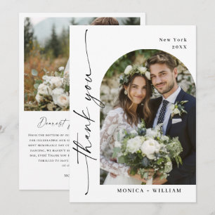 Elegant Minimalist Handwriting Wedding 2 Photo Thank You Card