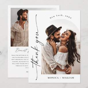 Elegant Minimalist Handwriting Wedding 2 Photo Thank You Card