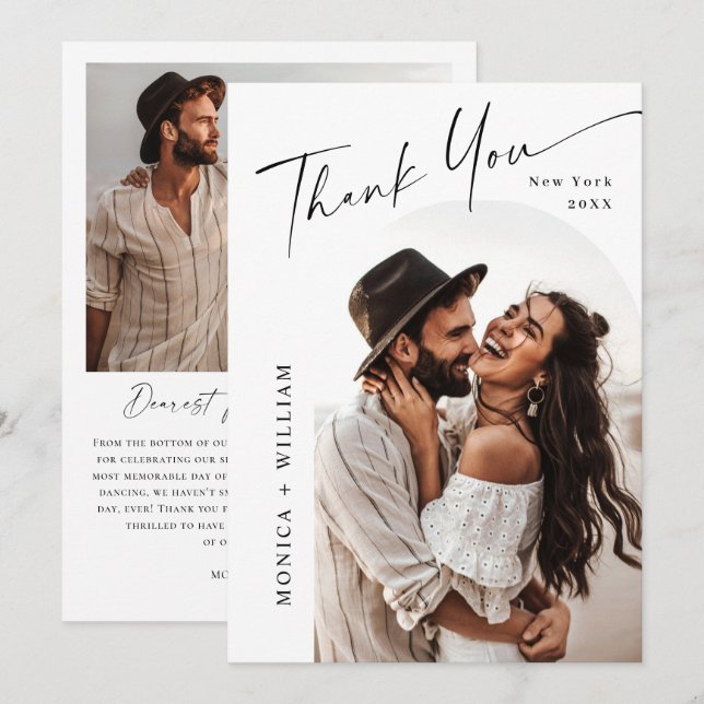 Elegant Minimalist Handwriting Wedding 2 Photo Thank You Card (Front/Back)