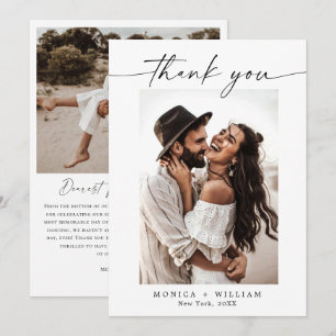 Elegant Minimalist Handwriting Wedding 2 Photo Thank You Card