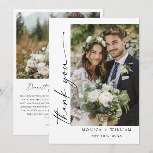Elegant Minimalist Handwriting Wedding 2 Photo Thank You Card