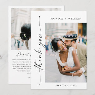 Elegant Minimalist Handwriting Wedding 2 Photo Thank You Card