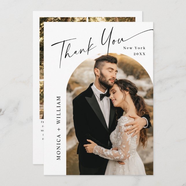 Elegant Minimalist Handwriting Wedding 5 Photo Thank You Card (Front/Back)