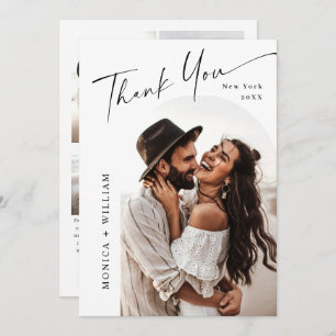 Elegant Minimalist Handwriting Wedding 5 Photo Thank You Card