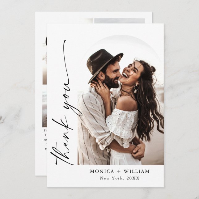 Elegant Minimalist Handwriting Wedding 5 Photo Thank You Card (Front/Back)