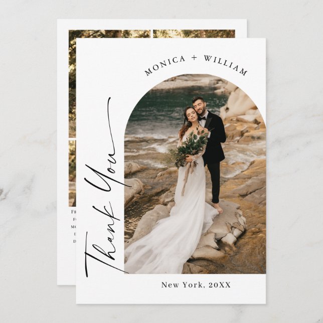 Elegant Minimalist Handwriting Wedding 5 Photo Thank You Card (Front/Back)