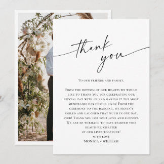 Elegant Minimalist Handwriting Wedding One Photo Thank You Card