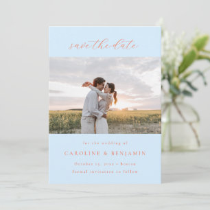 Elegant Minimalist Handwritten Blue Orange Photo Save The Date