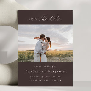 Elegant Minimalist Handwritten Script Brown Photo Save The Date