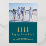 Elegant Minimalist Happy Hanukkah Family 1 Photo Foil Holiday Card<br><div class="desc">Elegant Minimalist Happy Hanukkah Family 1 Photo</div>
