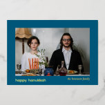 Elegant Minimalist Happy Hanukkah Family 1 Photo Foil Holiday Card<br><div class="desc">Elegant Minimalist Happy Hanukkah Family 1 Photo</div>