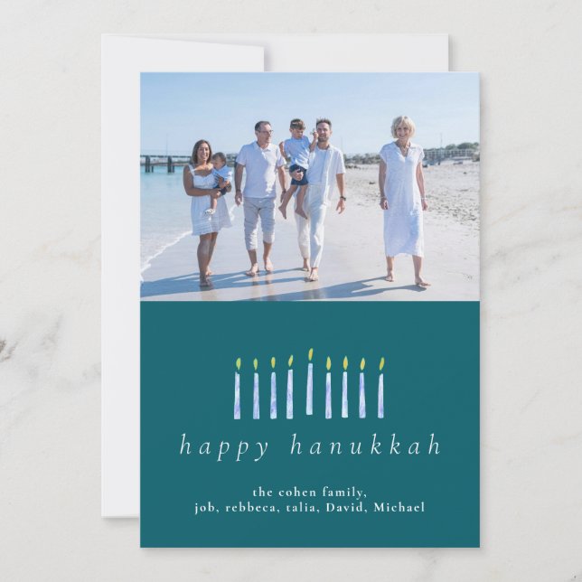 Elegant Minimalist Happy Hanukkah Family 1 Photo Holiday Card (Front)