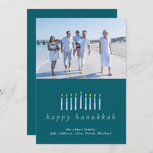 Elegant Minimalist Happy Hanukkah Family 1 Photo Holiday Card