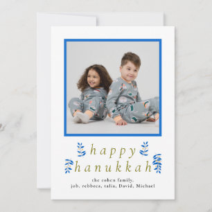 Elegant Minimalist Happy Hanukkah Family 1 Photo Holiday Card