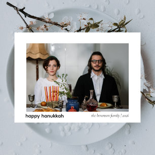 Elegant Minimalist Happy Hanukkah Family 1 Photo Holiday Card