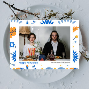 Elegant Minimalist Happy Hanukkah Family 1 Photo Holiday Card