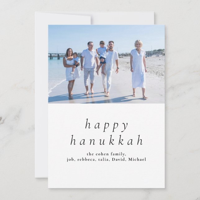 Elegant Minimalist Happy Hanukkah Family 1 Photo Holiday Card (Front)