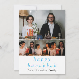 Elegant Minimalist Happy Hanukkah Family 4 Photo Holiday Card