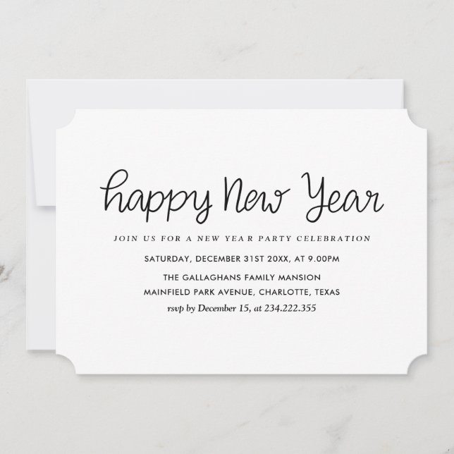 Elegant Minimalist Happy New Year Party Invitation (Front)