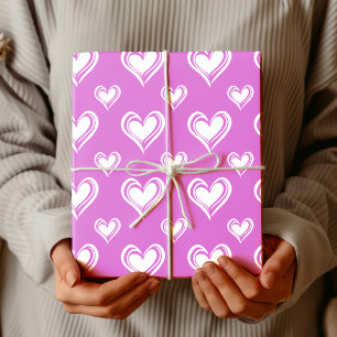 Elegant Minimalist Hollow Hearts Orchid Pink Wrapping Paper
