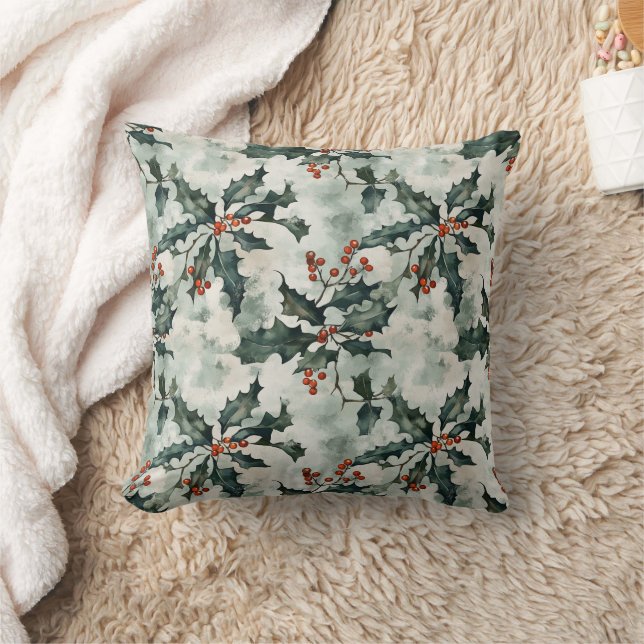 Elegant Minimalist Holly Flower Christmas Cushion (Blanket)
