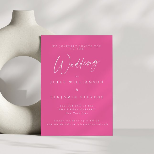 Elegant Minimalist Hot Pink Script Serif Wedding Invitation (Creator Uploaded)