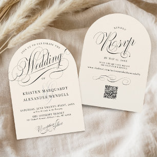 Elegant Minimalist Ivory & Black Arch Wedding Invitation