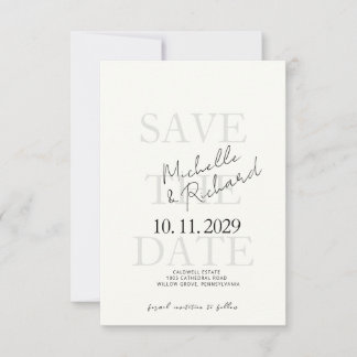 Elegant Minimalist Ivory Bold Script Save the Date