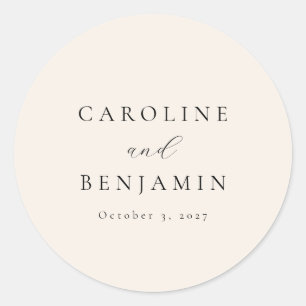 Elegant Minimalist Ivory Cream Calligraphy Wedding Classic Round Sticker