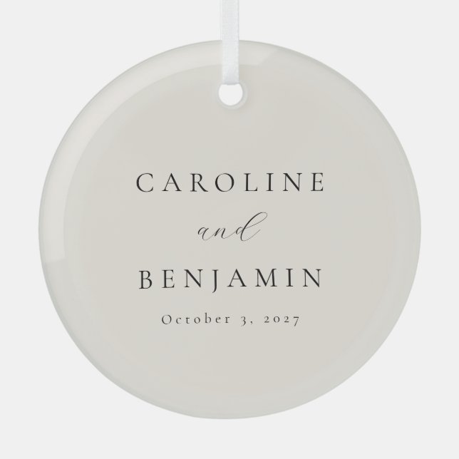 Elegant Minimalist Ivory Cream Calligraphy Wedding Glass Tree Decoration (Front)